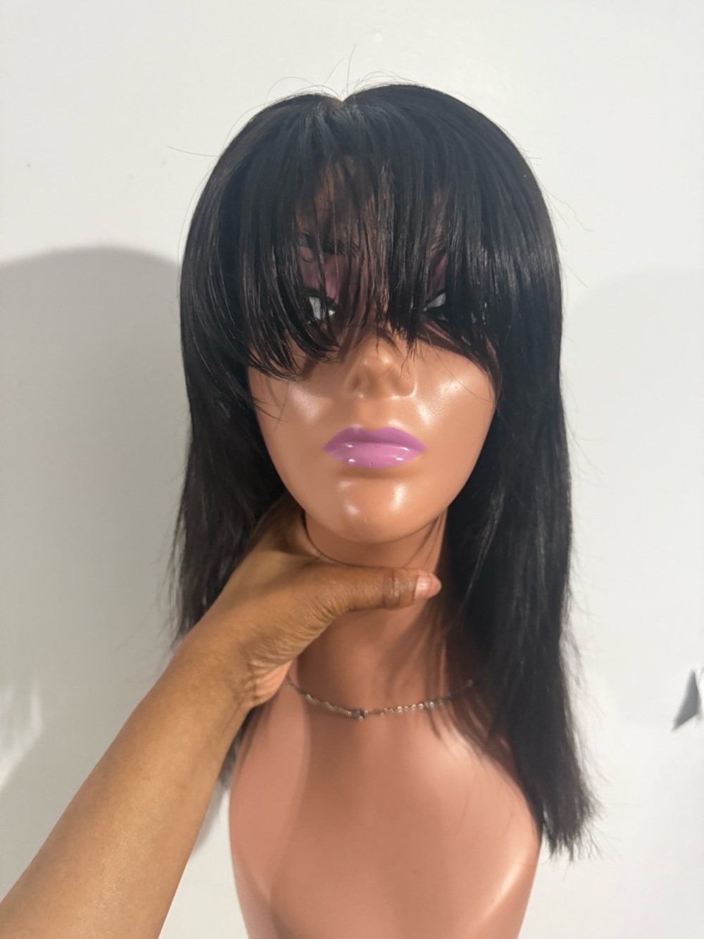 Black Straight Wig with Full Fringe - Women Hair